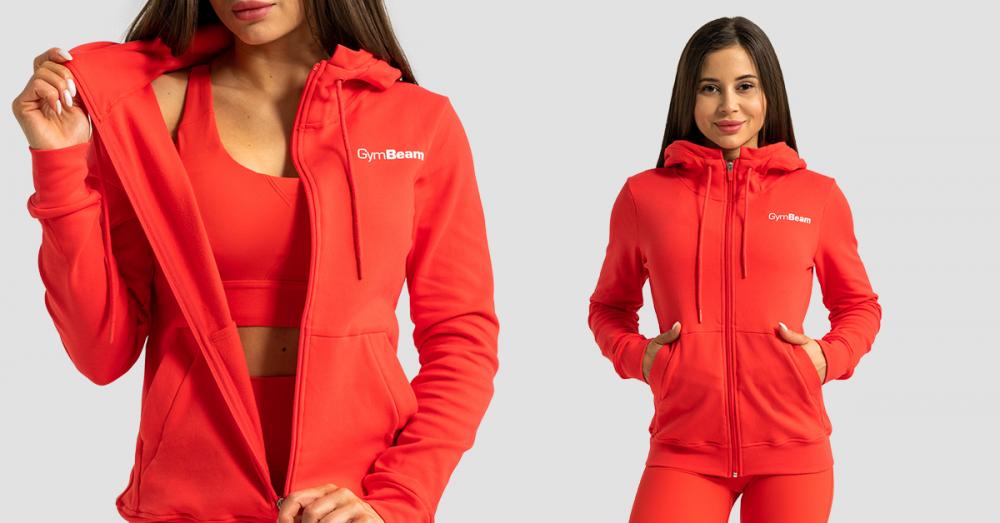 Felpa con cappuccio e zip da donna Limitless Hot Red - GymBeam