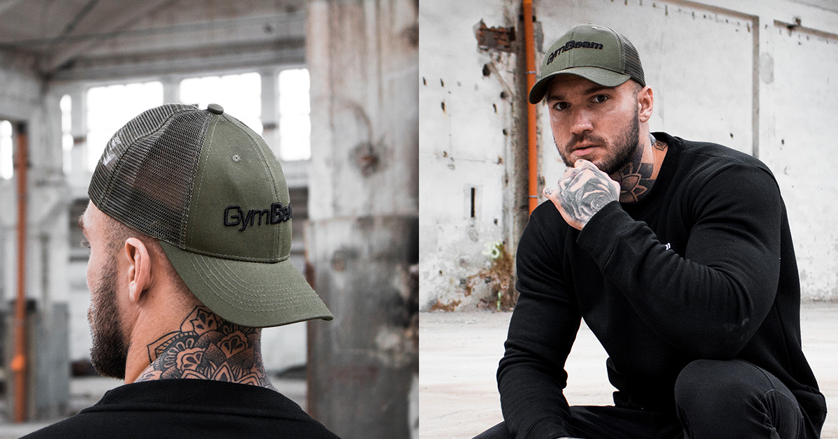 Cappellino da baseball con pannello a rete verde militare - GymBeam